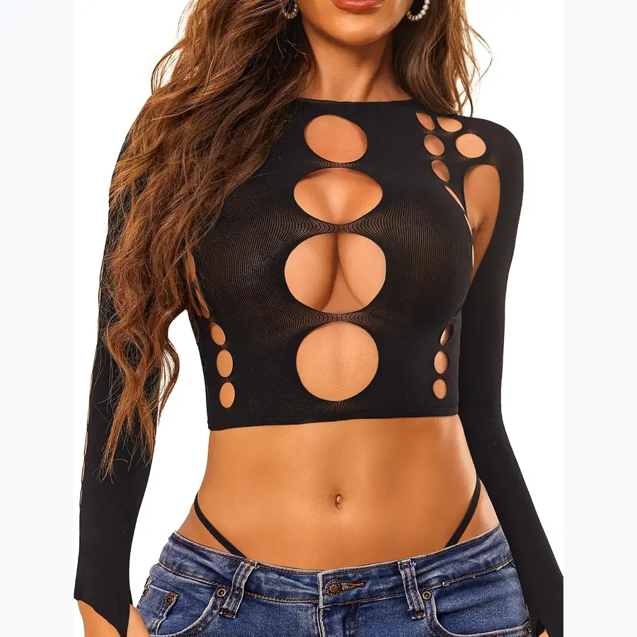 RSLOVE Women Sexy Lingerie Sets Naughty Bodysuit Cutout Top Long Sleeve Teddy Exotic Bodystocking
