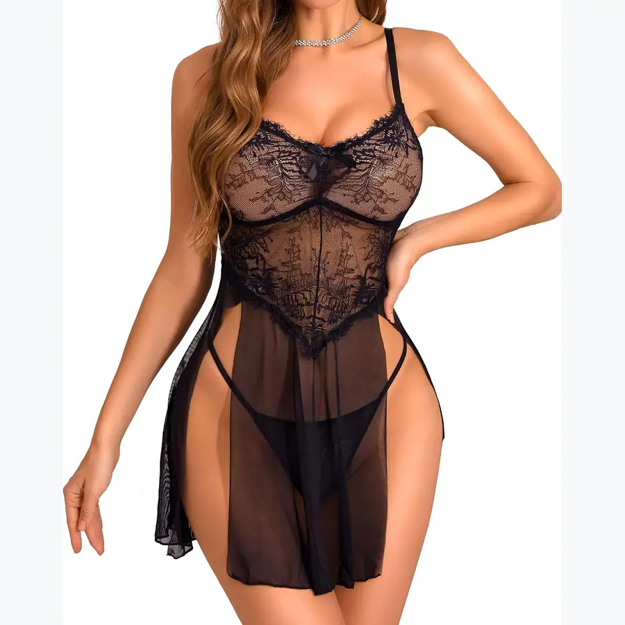 RSLOVE Women Sexy Babydoll Lingerie Lace Nightgowns Nighty Mesh Sleepwear Wedding Lingerie For Bride