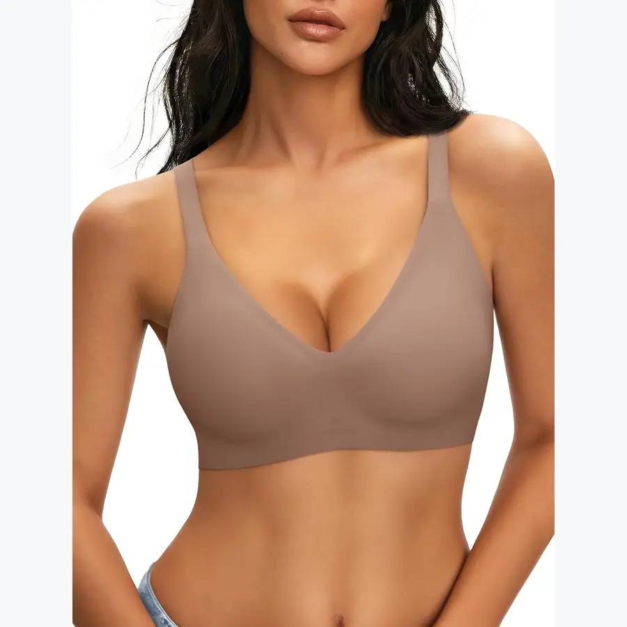 NIASOUL Women's Wireless Push Up Bra Seamless Deep V Comfortable Support