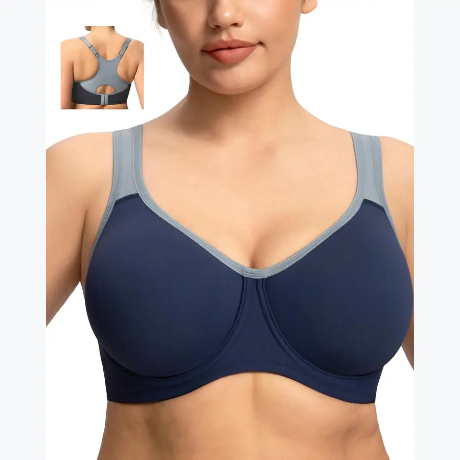 HSIA High Support Sports Bra for Women Full Coverage Unlined Large Bust Bra